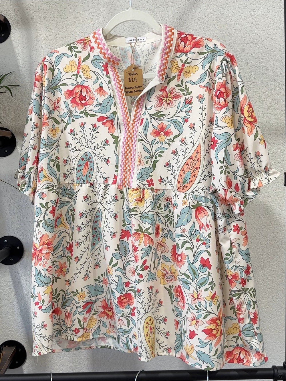 Floral Paisley Puff Short Sleeve Blouse